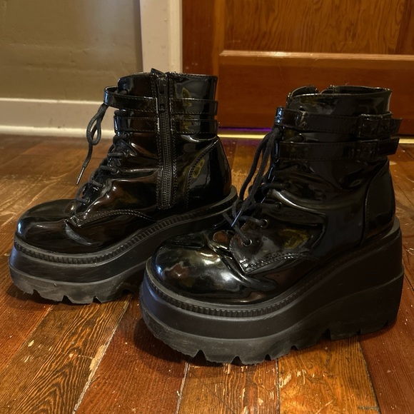 Demonia Glossy Black Combat Boots - Picture 2 of 5